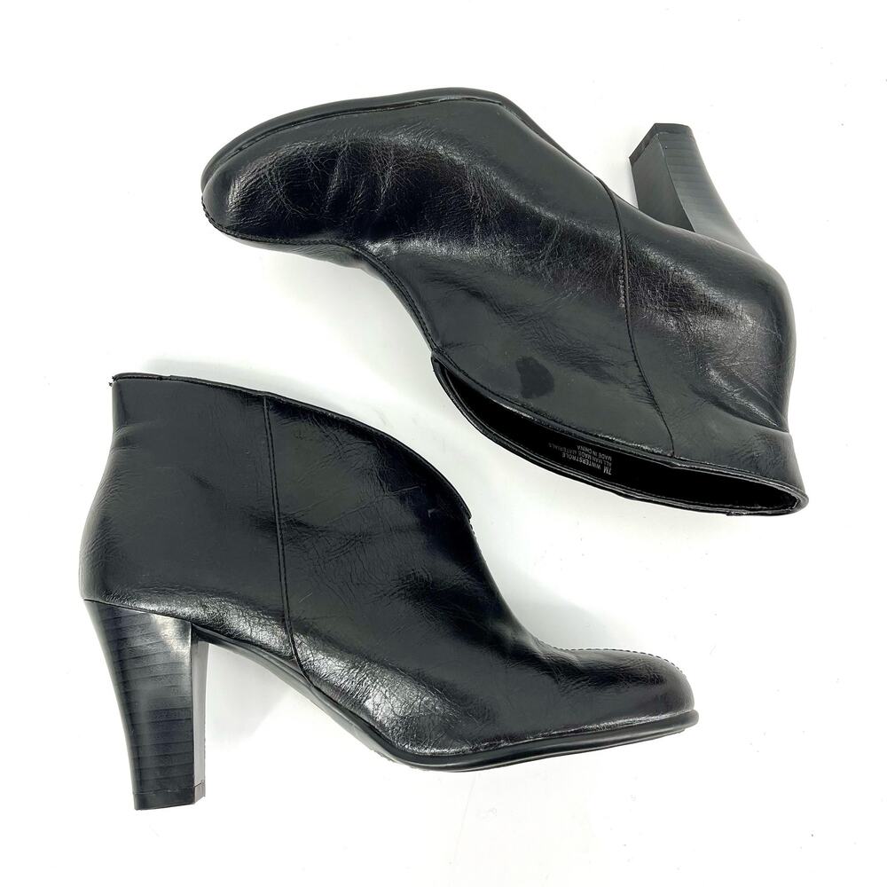 Aerosoles A2 Gravity Black Leather Pull-On booties‎ Heel Ankle Boots (7M) - Picture 7 of 11
